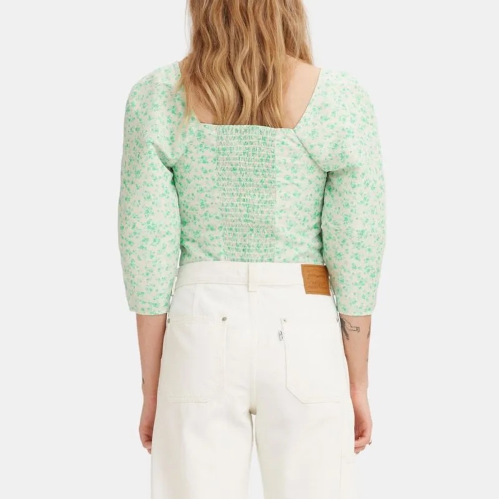 New Women’s Levi’s Yvie Puff Sleeve Crop Blouse A3378-0001 - Picture 2 of 2